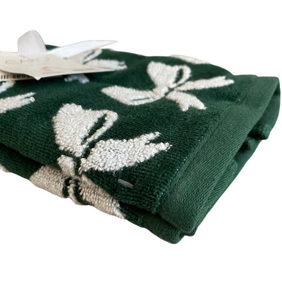 Caro Home CHRISTMAS BOW Hand Towels Set of 2 Green & White Holiday Decor - Picture 9 of 16